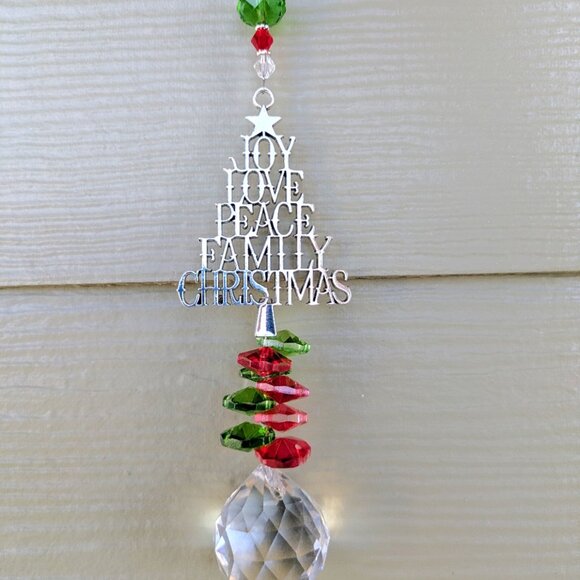 Crystal Suncatcher Christmas Tree Ornament - Love Joy Peace Family Christmas - Picture 4 of 5